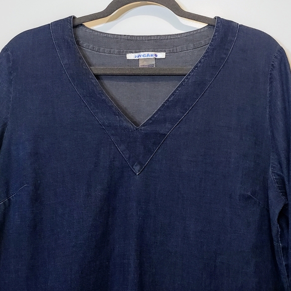 NYGARD Lyocell Chambray Denim V Neck Tunic Stretch Bell Sleeves Size Med… - Picture 2 of 11